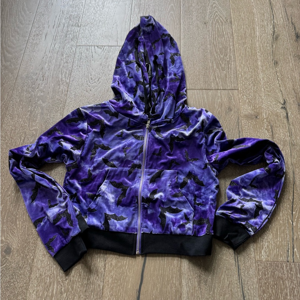 Dolls Kill Trickz N Treatz Purple hoodie black jacket - Picture 1 of 9